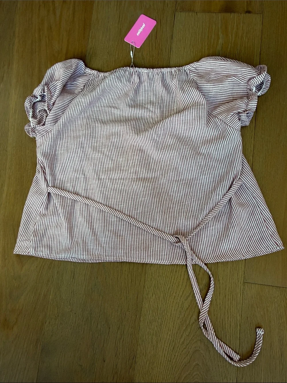 Edikted Pink and White Striped Puff-Sleeve Top